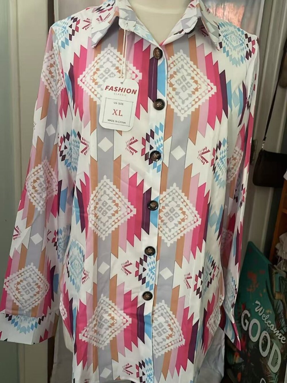 Women's Retro Aztec Shirt Western Cowgirl Pearl Snap Blouses Button Up Long Slee